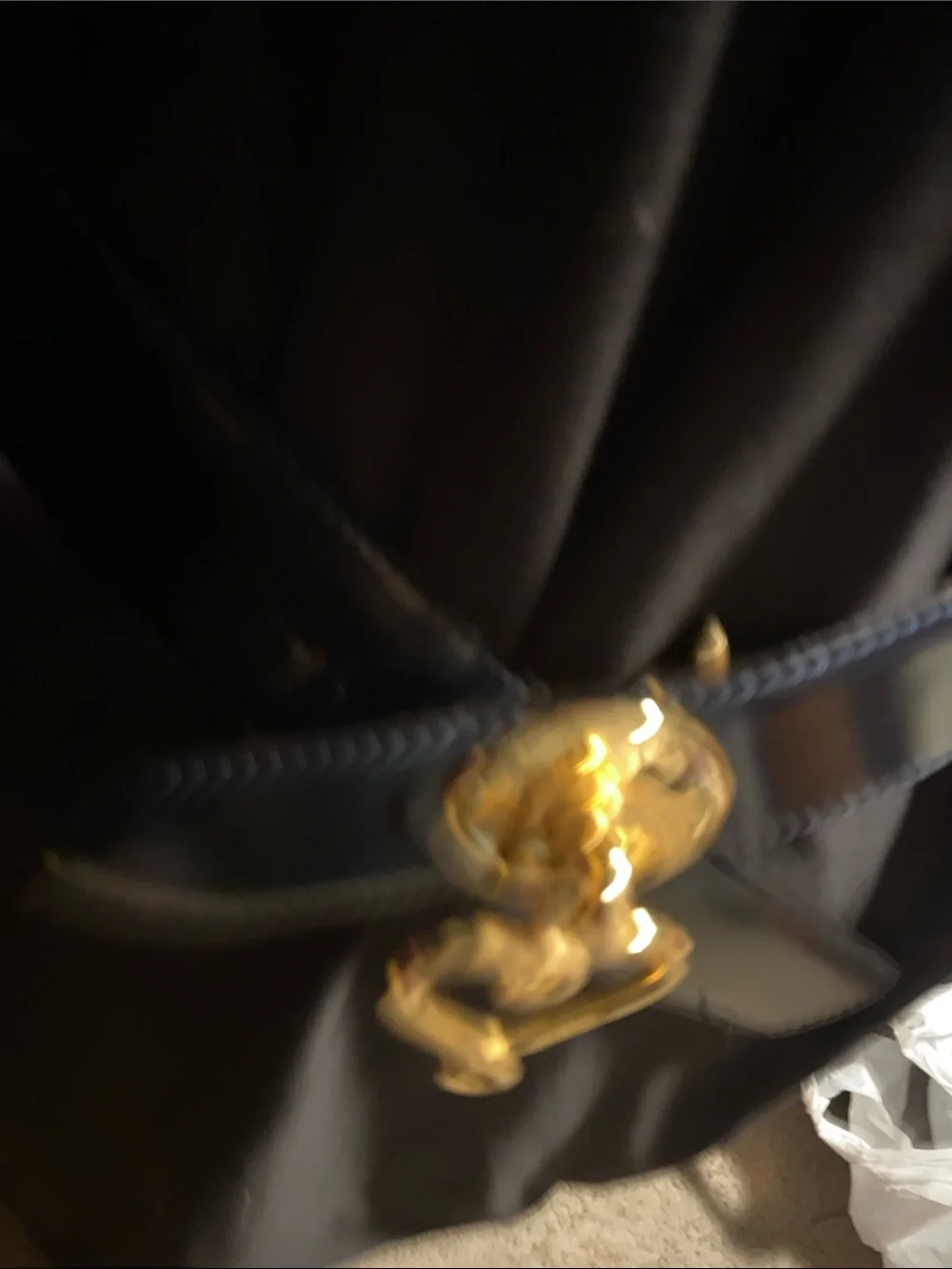 Gold-Tone Heart Lock Navy Leather Belt